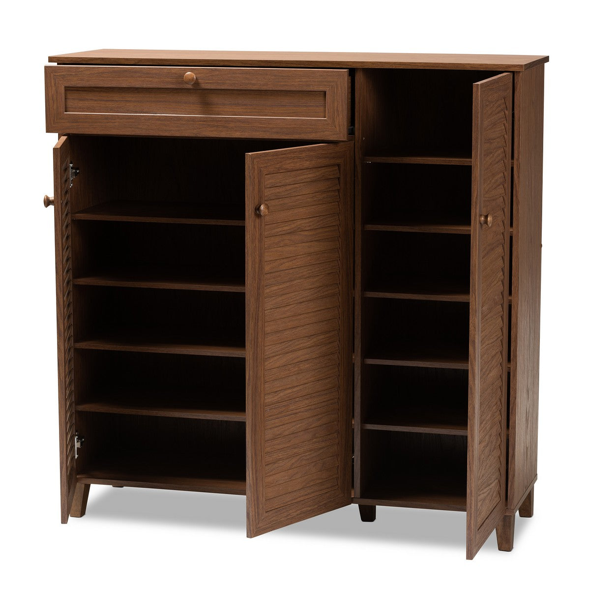 Baxton Studio Coolidge Modern and Contemporary Walnut Finished 11 Shel