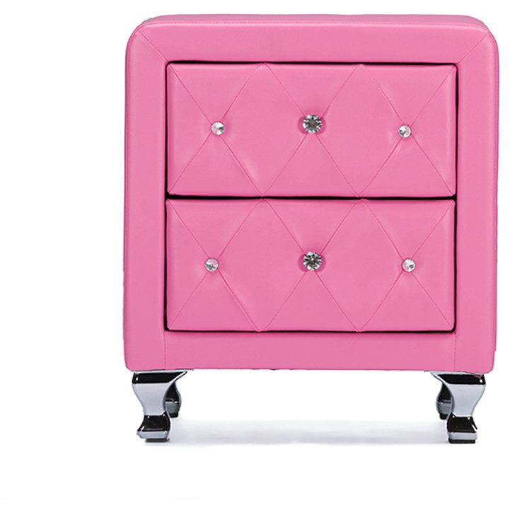 Baxton Studio Stella Crystal Tufted Pink Leather Modern Nightstand