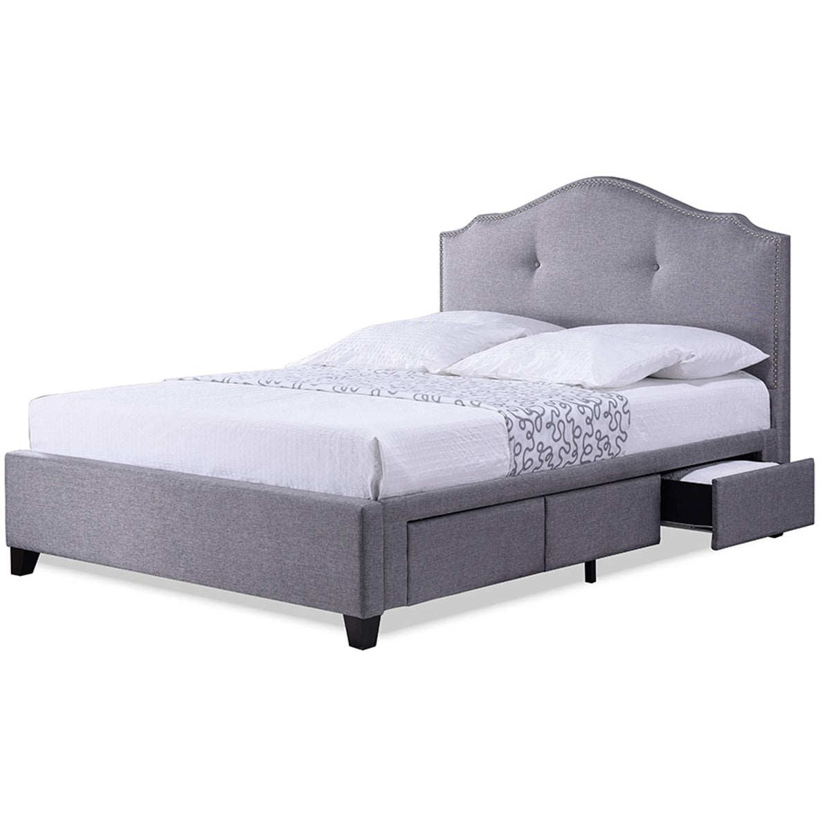 Baxton Studio Armeena Grey Linen Modern Storage Bed with Upholstered H