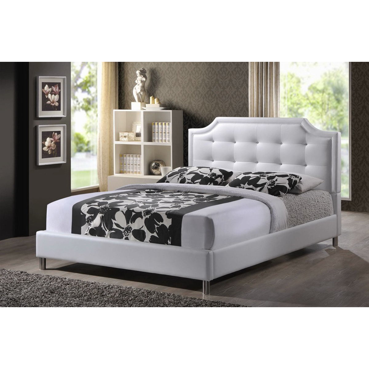 Baxton Studio Carlotta White Modern Bed with Upholstered Headboard F