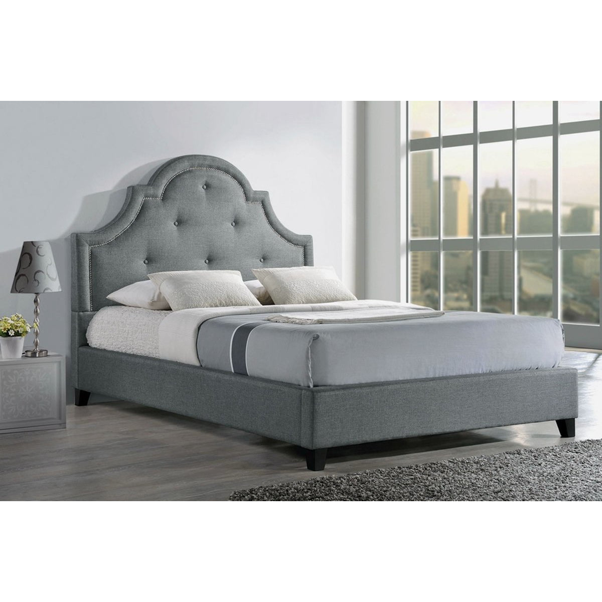 Baxton Studio Colchester Grey Linen Modern Platform Bed King Size