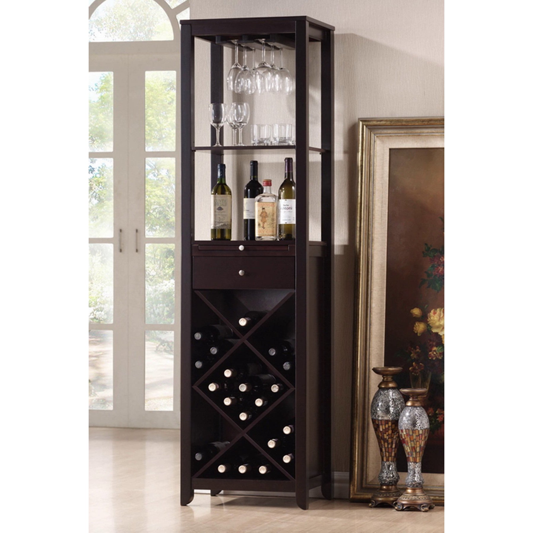 Baxton Studio Austin Brown Wood Modern Wine Tower