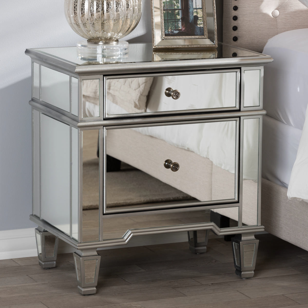 Baxton Studio Sussie Hollywood Regency Glamour Style Mirrored 2 Drawer