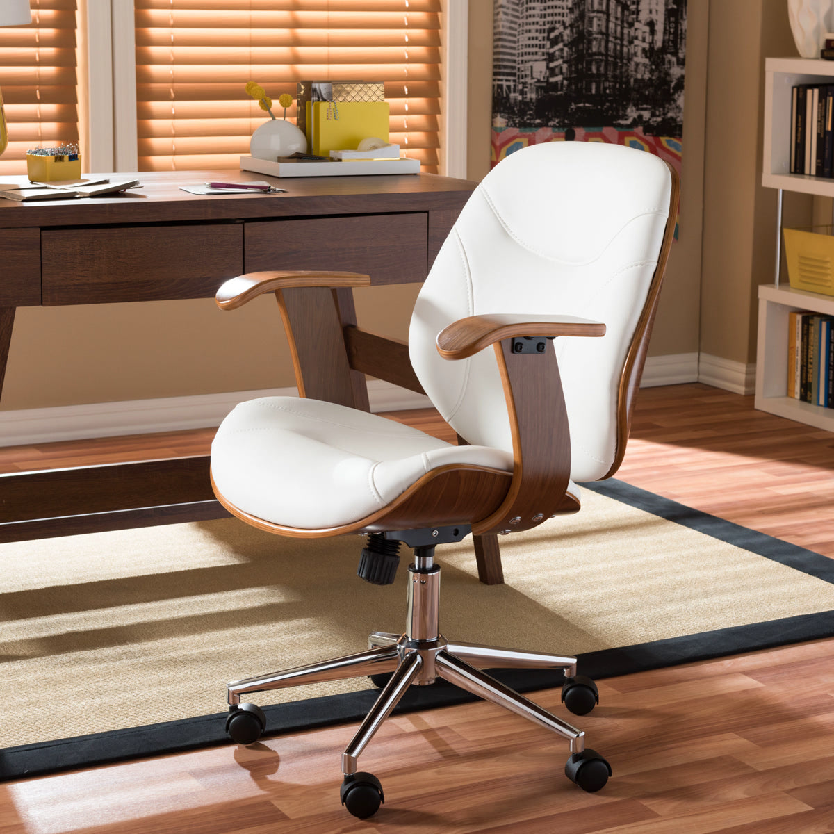 Baxton Studio Rathburn Modern and Contemporary White and Walnut Office Chair