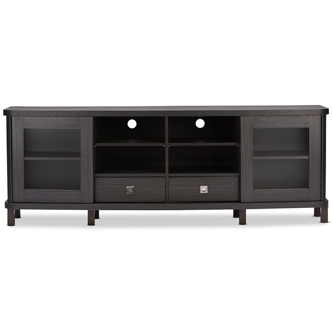 Baxton Studio Walda 70 Inch Dark Brown Wood TV Cabinet with 2 Sliding