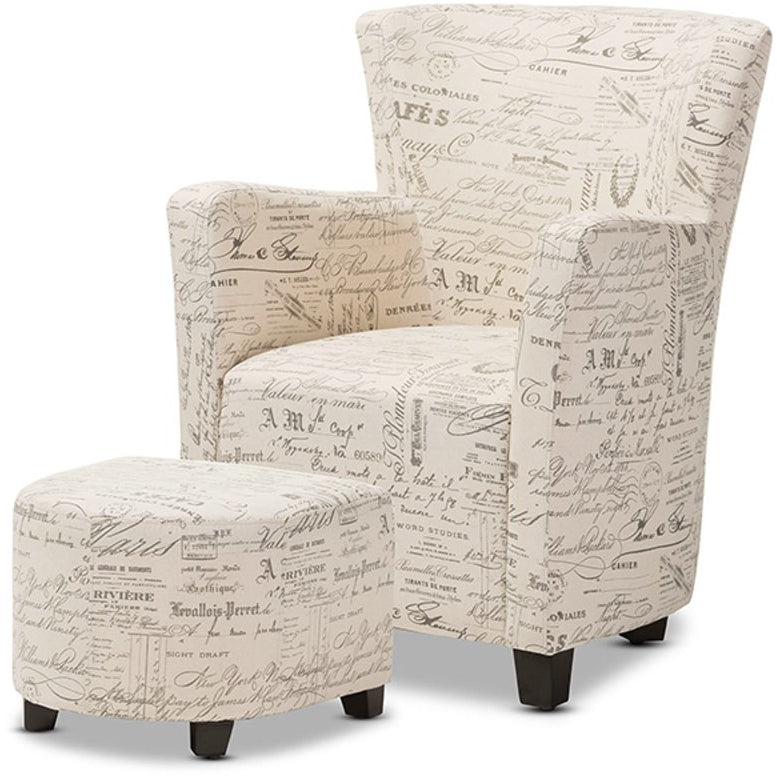 Baxton Studio Benson French Script Patterned Fabric Club Chair and Ott