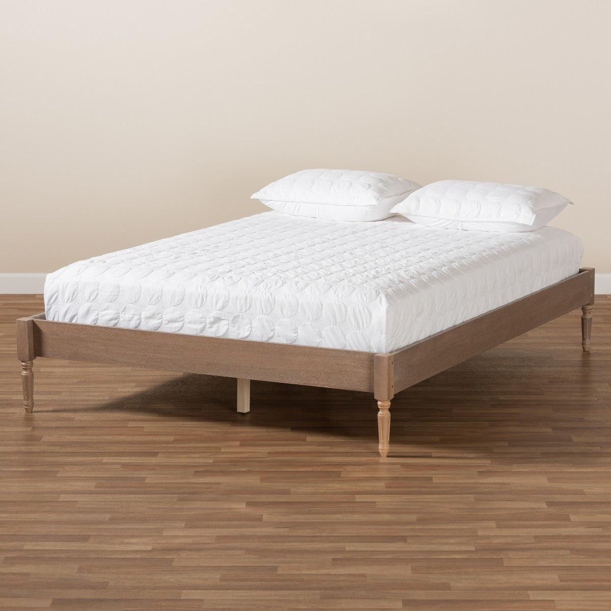 Baxton Studio Colette French Bohemian Antique Oak Finished Wood King Size Platform Bed Frame