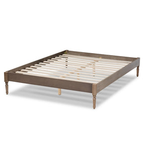 Baxton Studio Colette French Bohemian Weathered Grey Oak Finished Wood Queen Size Platform Bed Frame