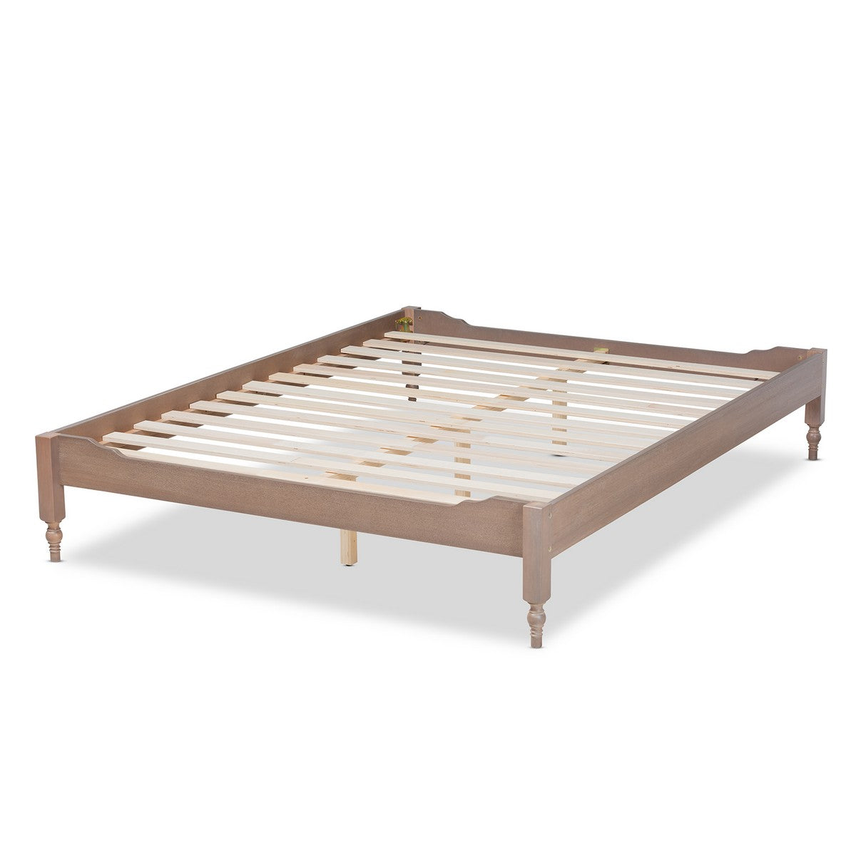 Baxton Studio Laure French Bohemian Antique Oak Finished Wood King Size Platform Bed Frame