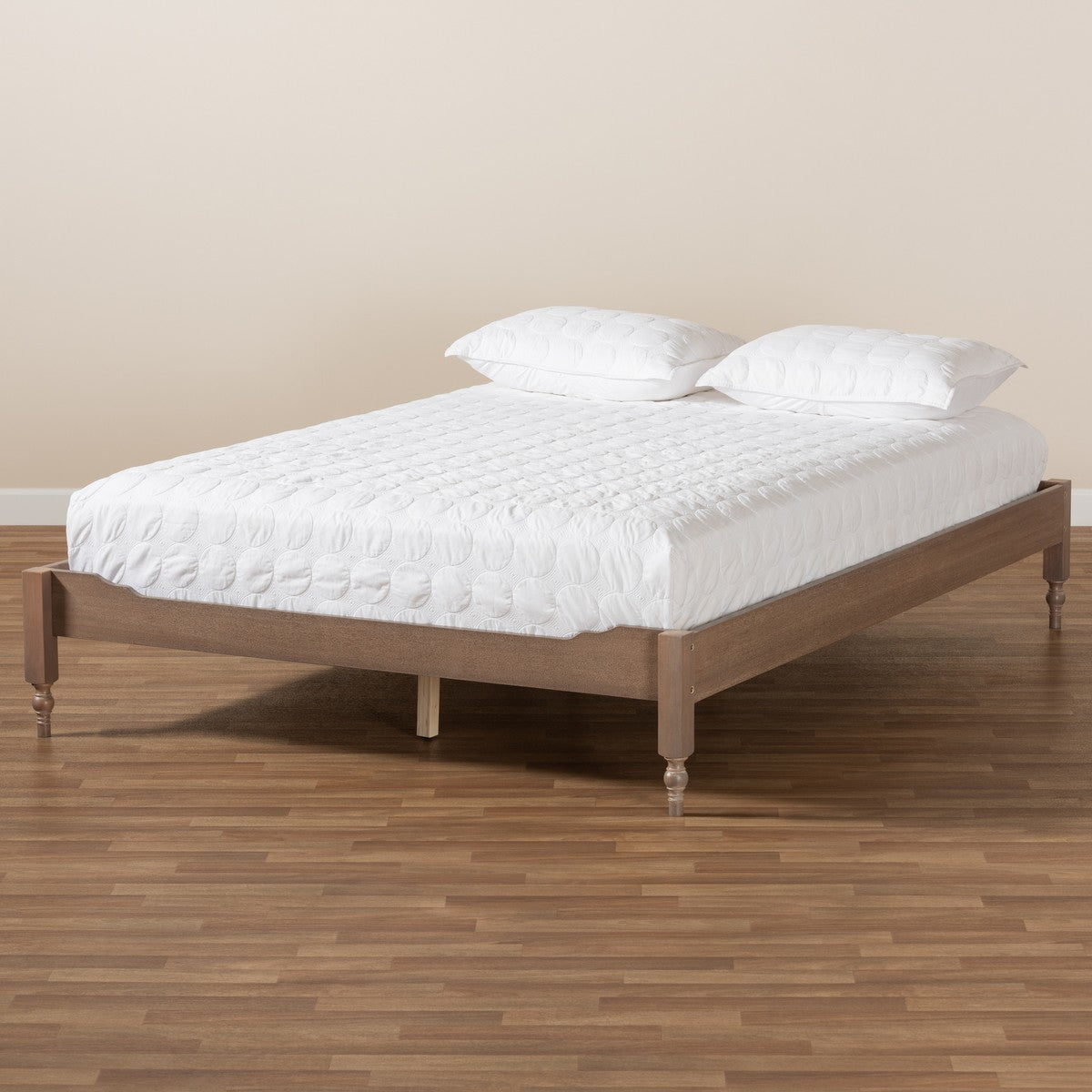 Baxton Studio Laure French Bohemian Antique Oak Finished Wood King Size Platform Bed Frame