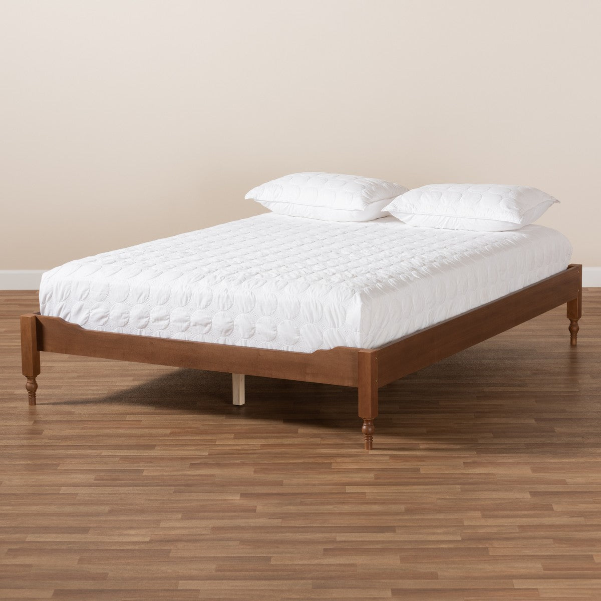 Baxton Studio Laure French Bohemian Ash Walnut Finished Wood Queen Size Platform Bed Frame