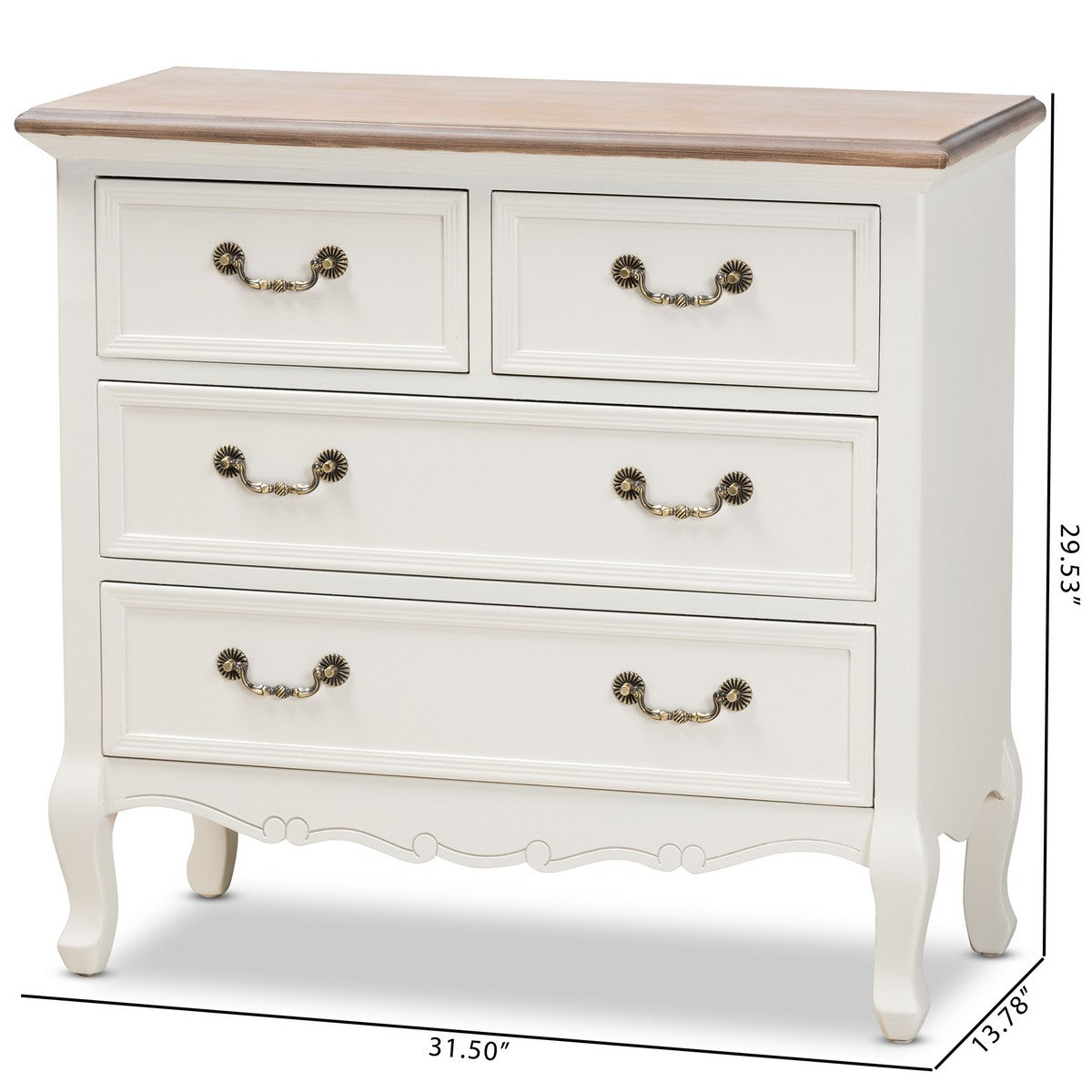 Baxton Studio Amalie Antique French Country Cottage Two-Tone White and Oak Finished 4-Drawer Accent Dresser