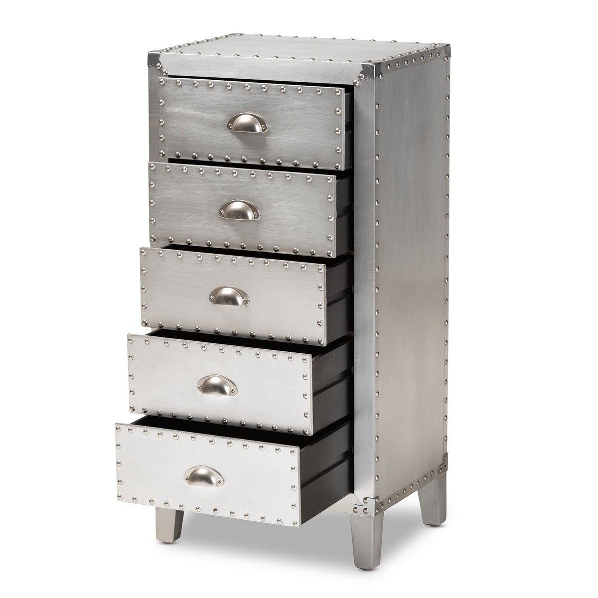 Baxton Studio Carel French Industrial Silver Metal 5-Drawer Accent Chest