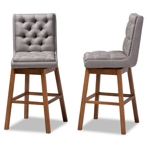 Baxton Studio Gregory Modern Transitional Grey Fabric Upholstered and Walnut Brown Finished Wood 2-Piece Swivel Bar Stool Set Set