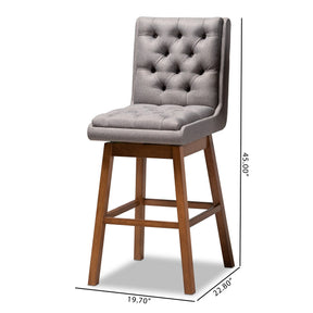 Baxton Studio Gregory Modern Transitional Grey Fabric Upholstered and Walnut Brown Finished Wood 2-Piece Swivel Bar Stool Set Set