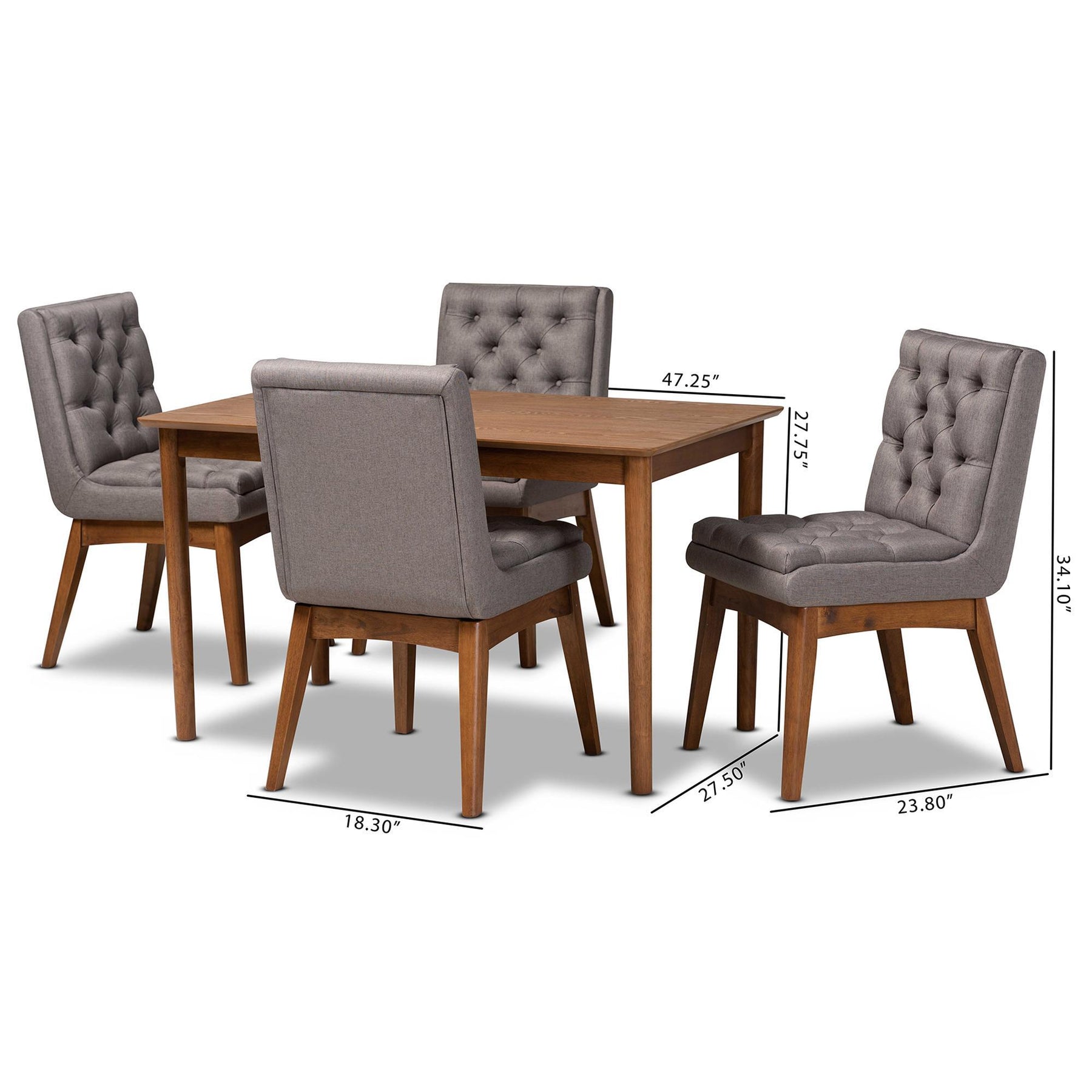 Baxton Studio Makar Modern Transitional Grey Fabric Upholstered And Walnut Brown Finished Wood 5-Piece Dining Set - BBT5391-Grey/Walnut-5PC Dining Set