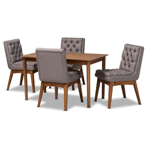 Baxton Studio Makar Modern Transitional Grey Fabric Upholstered And Walnut Brown Finished Wood 5-Piece Dining Set - BBT5391-Grey/Walnut-5PC Dining Set