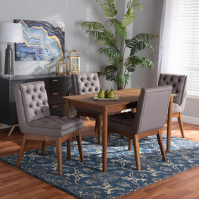 Baxton Studio Makar Modern Transitional Grey Fabric Upholstered And Walnut Brown Finished Wood 5-Piece Dining Set - BBT5391-Grey/Walnut-5PC Dining Set