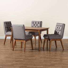 Baxton Studio Makar Modern Transitional Grey Fabric Upholstered And Walnut Brown Finished Wood 5-Piece Dining Set - BBT5391-Grey/Walnut-5PC Dining Set