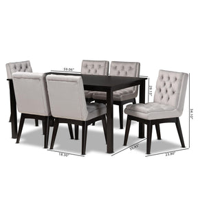 Baxton Studio Makar Modern Transitional Light Grey Velvet Fabric Upholstered And Dark Brown Finished Wood 7-Piece Dining Set - BBT5391-Light Grey Velvet/Wenge-7PC Dining Set