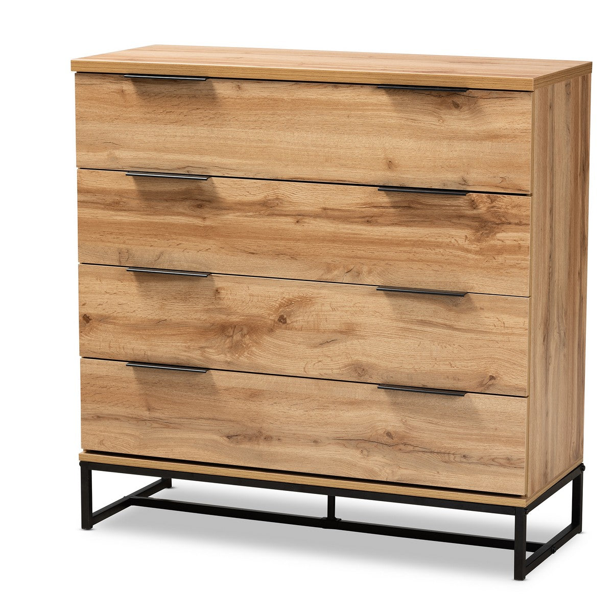 Baxton Studio Reid Modern and Contemporary Industrial Oak Finished Wood and Black Metal 4-Drawer Dresser Baxton Studio-Dresser-Minimal And Modern - 1