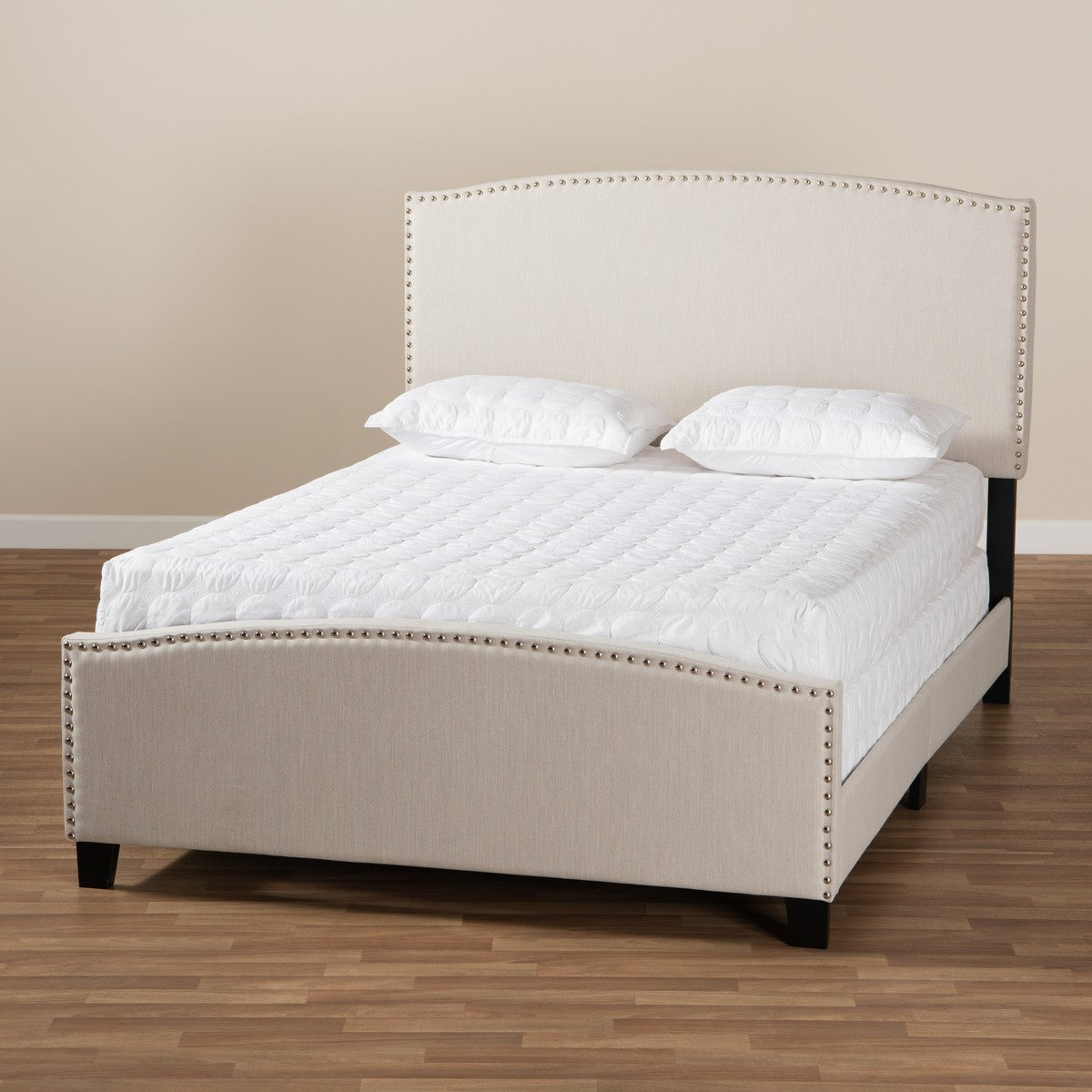 Baxton Studio Morgan Modern Transitional Beige Fabric Upholstered Full Size Panel Bed