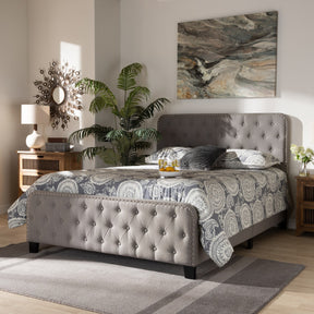 Baxton Studio Annalisa Modern Transitional Grey Fabric Upholstered Button Tufted Full Size Panel Bed