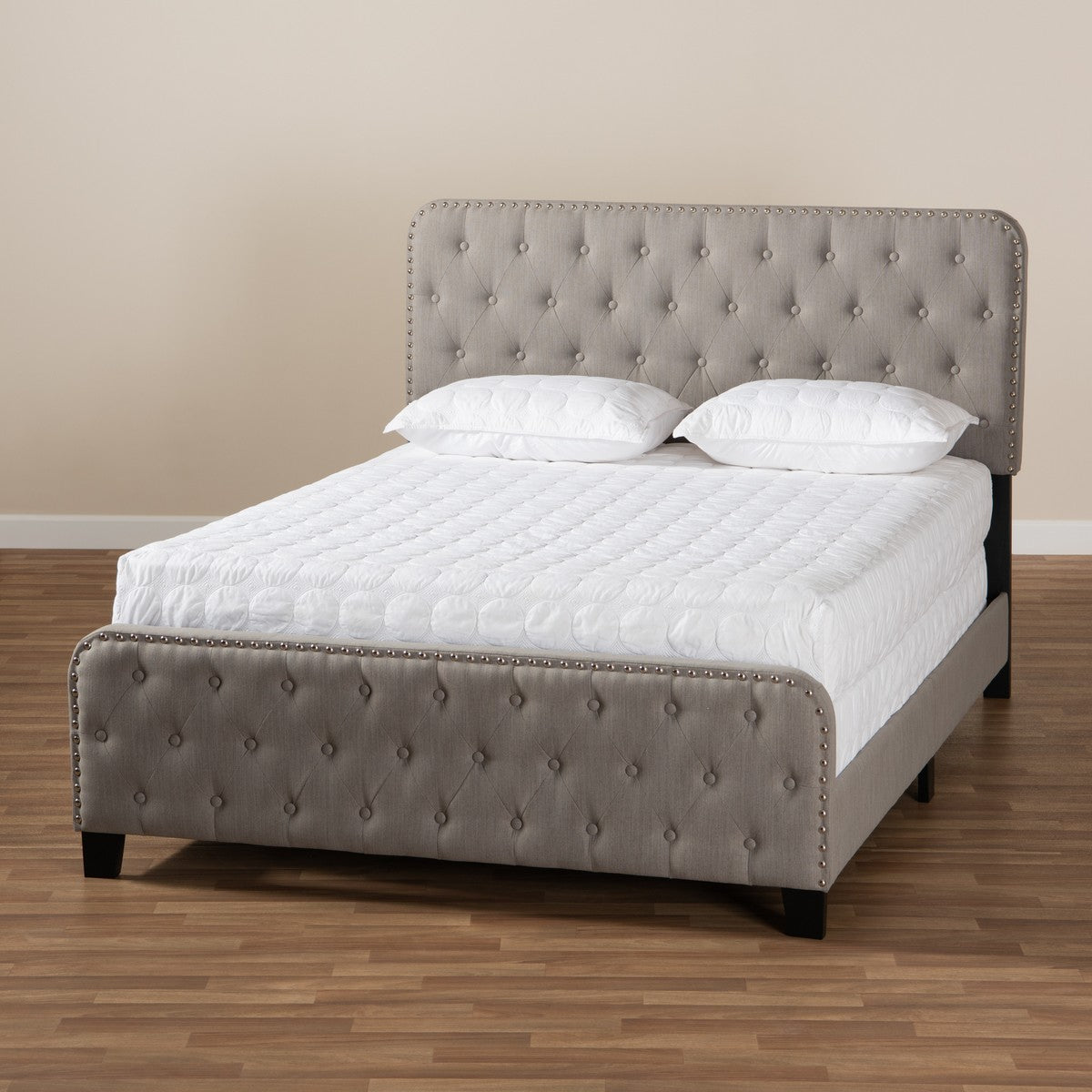 Baxton Studio Annalisa Modern Transitional Grey Fabric Upholstered Button Tufted Full Size Panel Bed