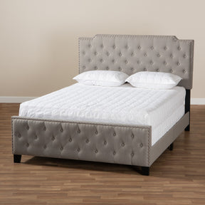 Baxton Studio Marion Modern Transitional Grey Fabric Upholstered Button Tufted Full Size Panel Bed