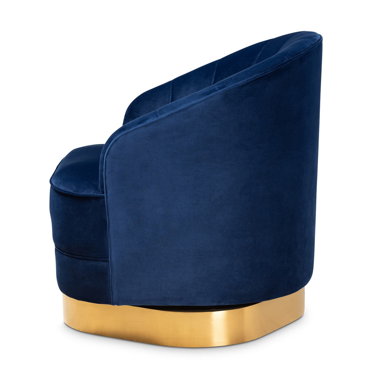 Baxton Studio Fiore Glam and Luxe Royal Blue Velvet Fabric Upholstered Brushed Gold Finished Swivel Accent Chair