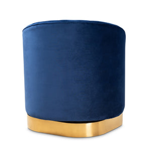 Baxton Studio Fiore Glam and Luxe Royal Blue Velvet Fabric Upholstered Brushed Gold Finished Swivel Accent Chair