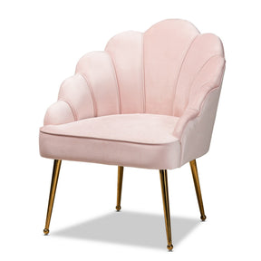 Baxton Studio Cinzia Glam and Luxe Light Pink Velvet Fabric Upholstered Gold Finished Seashell Shaped Accent Chair Baxton Studio-chairs-Minimal And Modern - 1