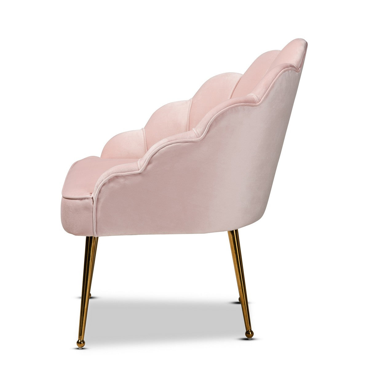 Baxton Studio Cinzia Glam and Luxe Light Pink Velvet Fabric Upholstered Gold Finished Seashell Shaped Accent Chair