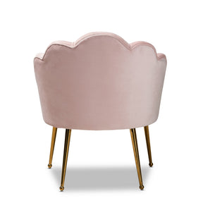 Baxton Studio Cinzia Glam and Luxe Light Pink Velvet Fabric Upholstered Gold Finished Seashell Shaped Accent Chair