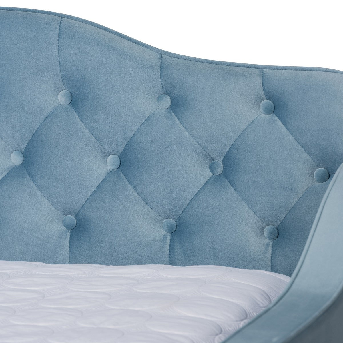 Baxton Studio Freda Transitional and Contemporary Light Blue Velvet Fabric Upholstered and Button Tufted Full Size Daybed with Trundle