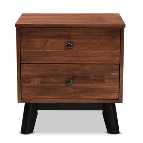 Baxton Studio Calla Modern and Contemporary Brown and Black Oak Finished 2-Drawer Wood Nightstand