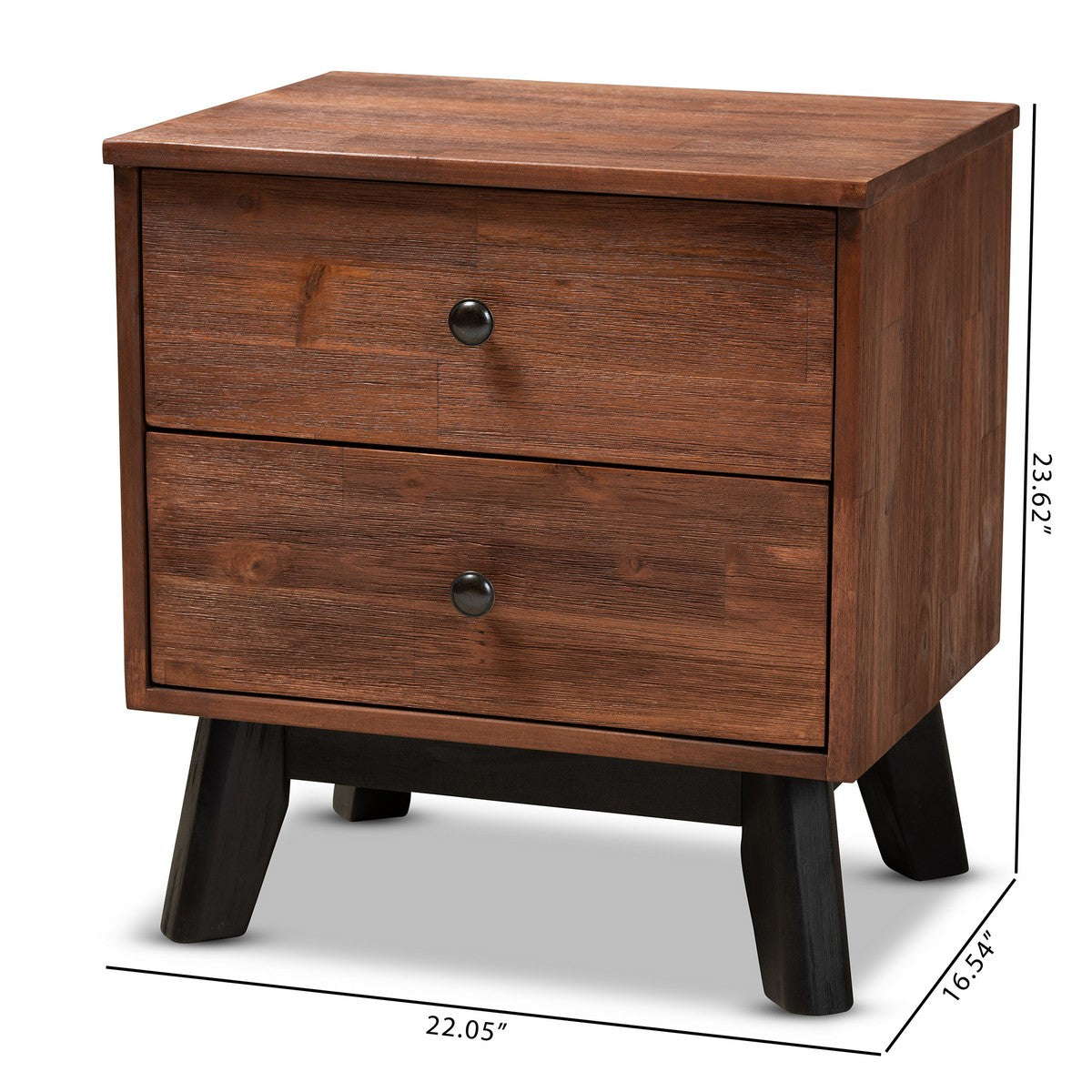 Baxton Studio Calla Modern and Contemporary Brown and Black Oak Finished 2-Drawer Wood Nightstand