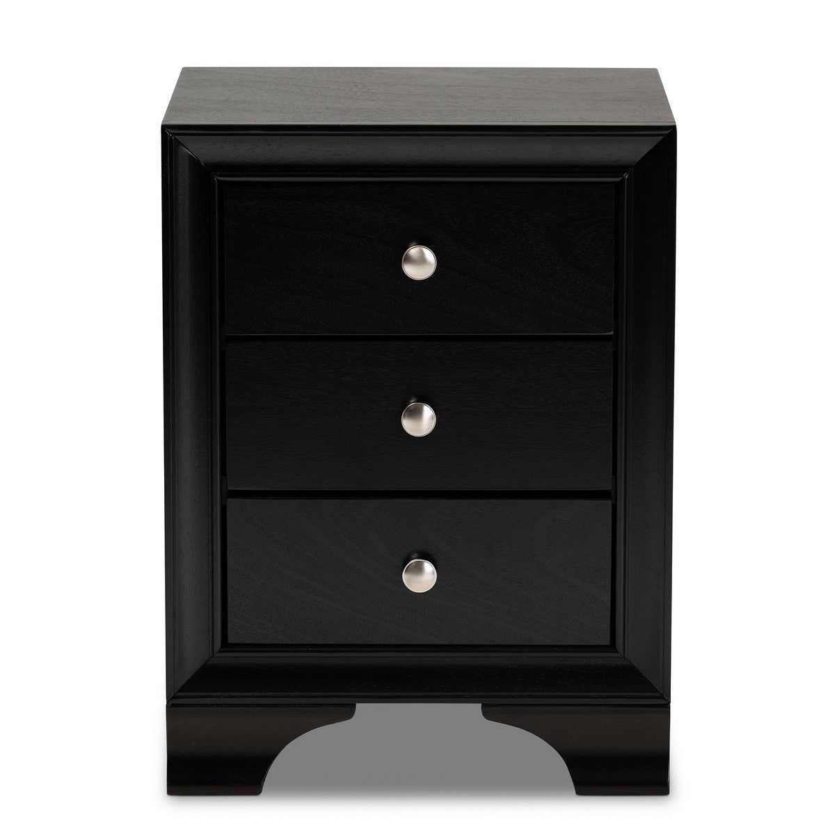 Baxton Studio Gordon Classic and Traditional Black Finished 3-Drawer Wood Nightstand