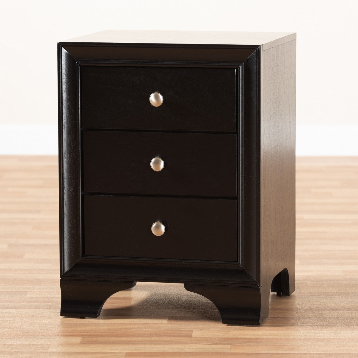 Baxton Studio Gordon Classic and Traditional Black Finished 3-Drawer Wood Nightstand