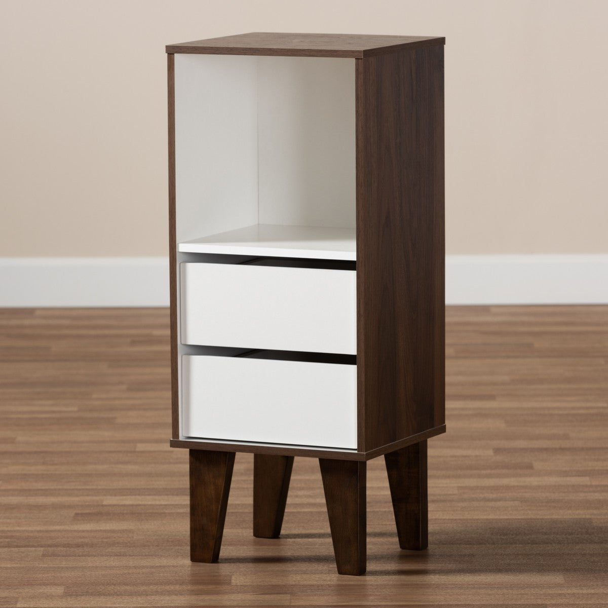 Baxton Studio Senja Modern and Contemporary Two-Tone White and Walnut Brown Finished Wood 2-Drawer Bookcase