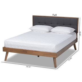 Baxton Studio Alke Mid-Century Modern Dark Grey Fabric Upholstered Walnut Brown Finished Wood Queen Size Platform Bed