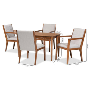 Baxton Studio Theresa Mid-Century Modern Greyish Beige Fabric Upholstered And Walnut Brown Finished Wood 5-Piece Dining Set - BBT5390-Greyish Beige/Walnut-5PC Dining Set