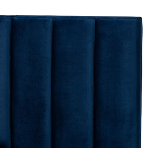 Baxton Studio Fiorenza Glam and Luxe Navy Blue Velvet Fabric Upholstered King Size Panel Bed with Extra Wide Channel Tufted Headboard