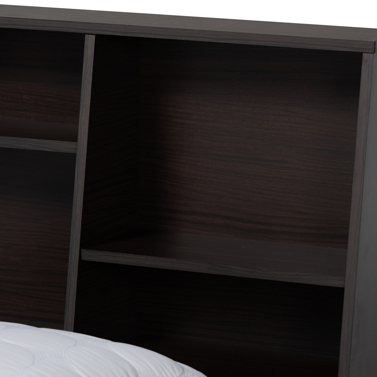 Baxton Studio Geoffrey Modern and Contemporary Dark Brown Finished Wood Queen Size Platform Storage Bed with Shelves