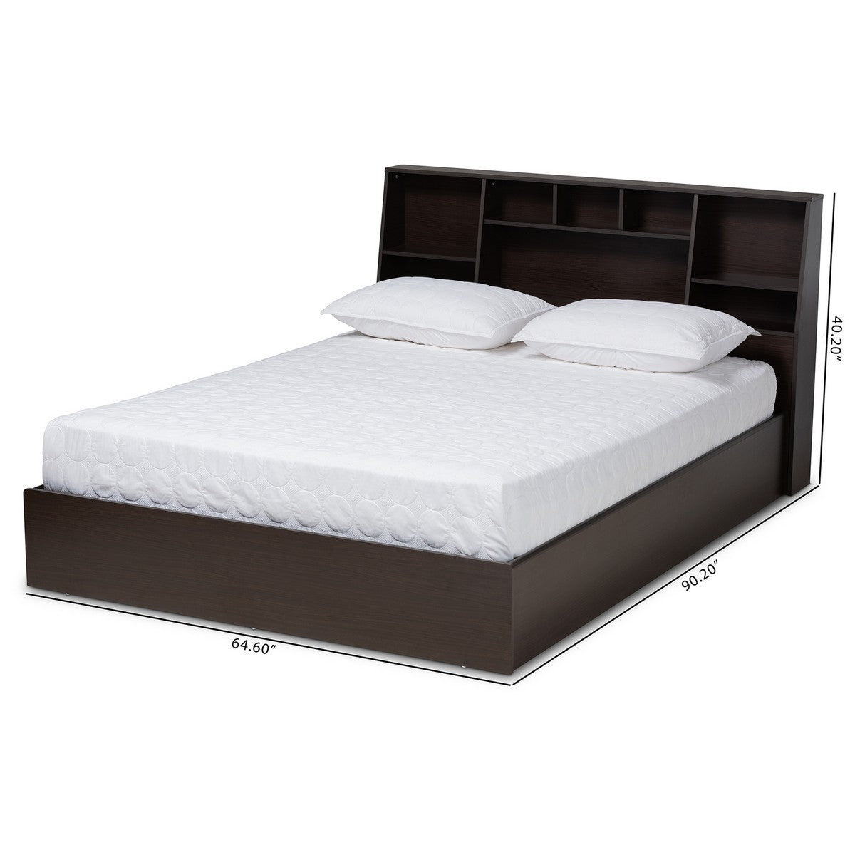 Baxton Studio Geoffrey Modern and Contemporary Dark Brown Finished Wood Queen Size Platform Storage Bed with Shelves