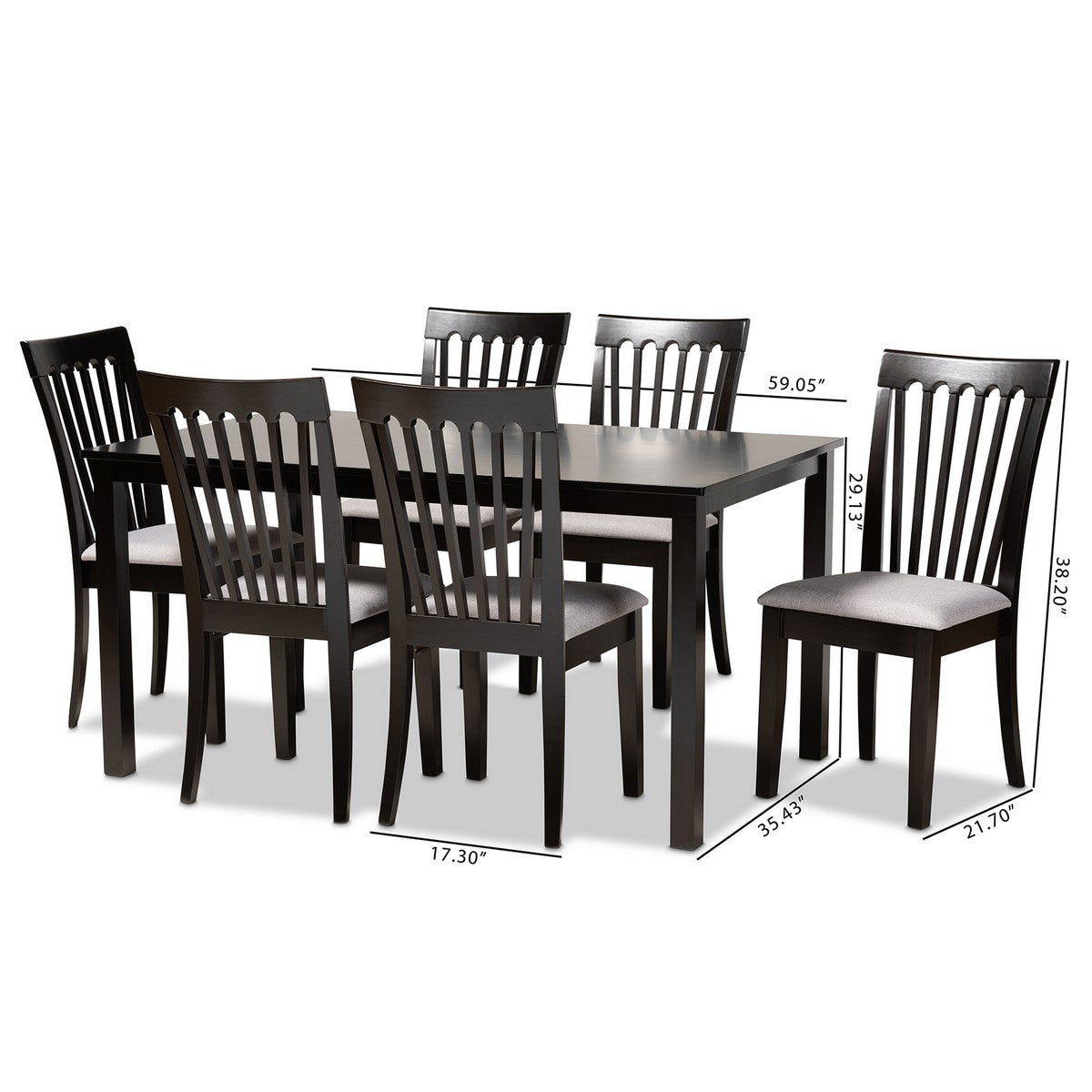 Baxton Studio Minette Modern and Contemporary Gray Fabric Upholstered and Espresso Brown Finished Wood 7-Piece Dining Set