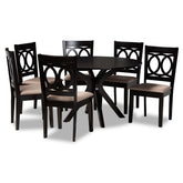 Baxton Studio Sanne Modern and Contemporary Sand Fabric Upholstered and Dark Brown Finished Wood 7-Piece Dining Set Baxton Studio-Dining Sets-Minimal And Modern - 1