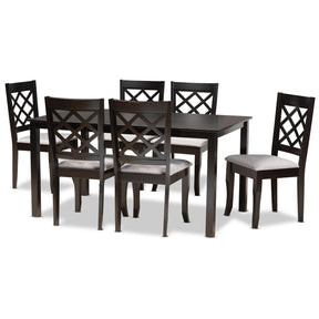 Baxton Studio Verner Modern And Contemporary Grey Fabric Upholstered And Dark Brown Finished Wood  7-Piece Dining Set - RH330C-Grey/Dark Brown-7PC Dining Set