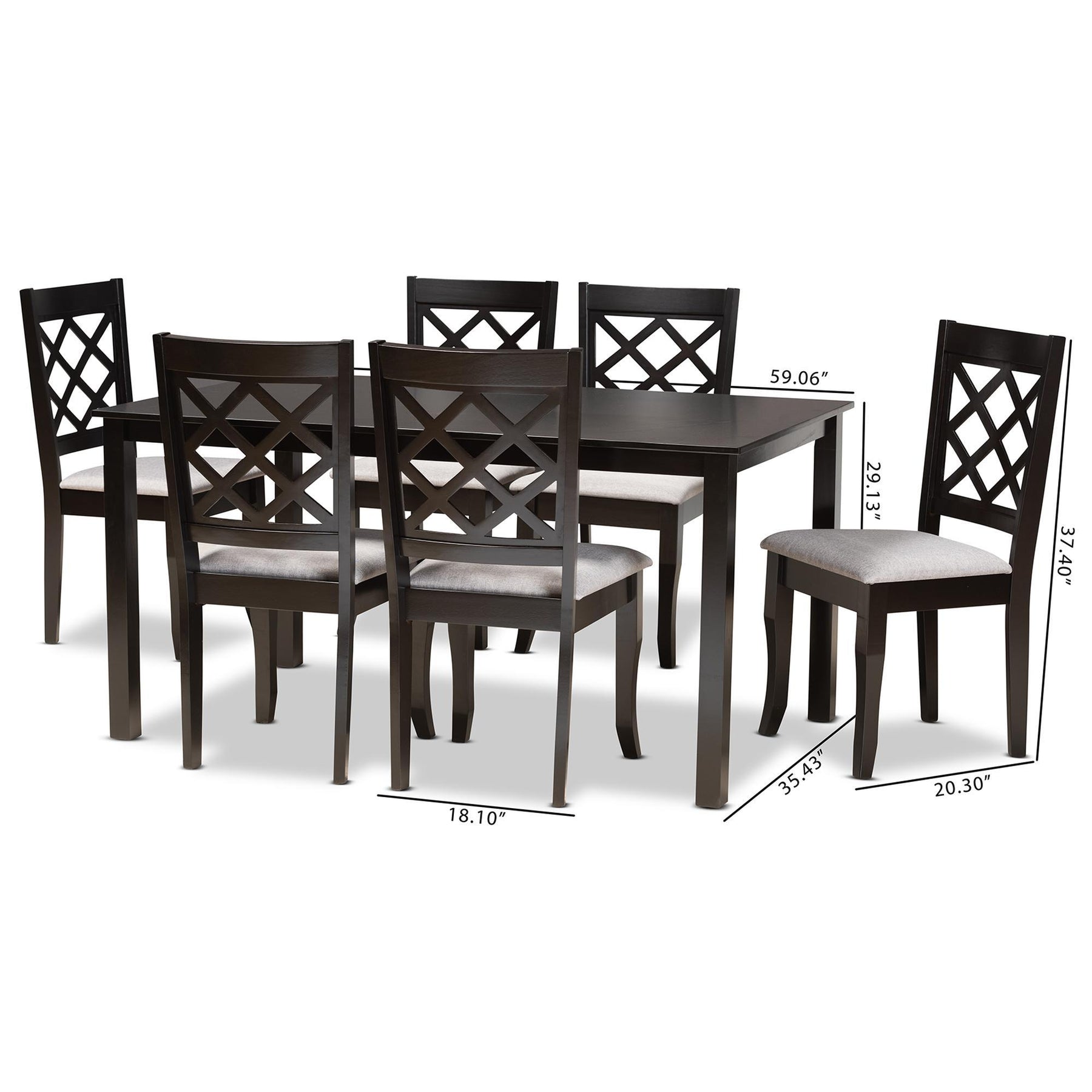 Baxton Studio Verner Modern And Contemporary Grey Fabric Upholstered And Dark Brown Finished Wood  7-Piece Dining Set - RH330C-Grey/Dark Brown-7PC Dining Set