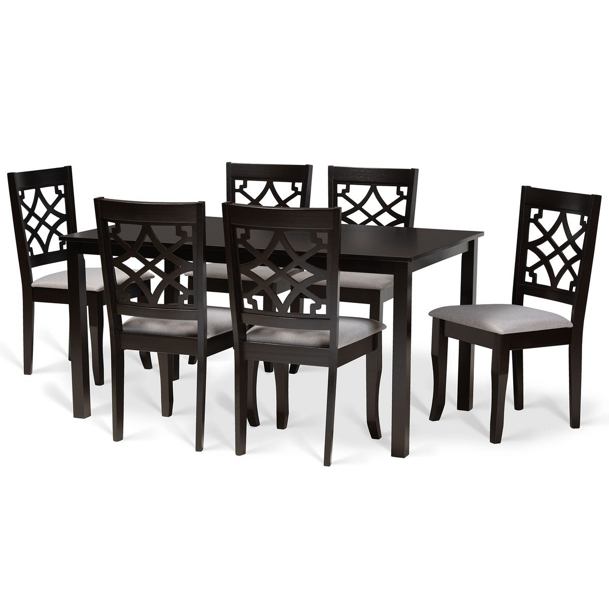 Baxton Studio Mael Modern and Contemporary Grey Fabric Upholstered and Dark Brown Finished Wood 7-Piece Dining Set Baxton Studio-Dining Sets-Minimal And Modern - 1